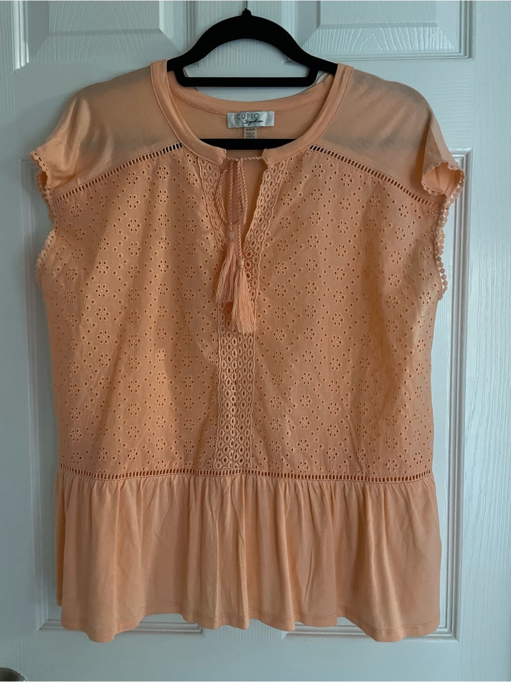 Cupio Blush Eyelet Tassel Peplum Blouse